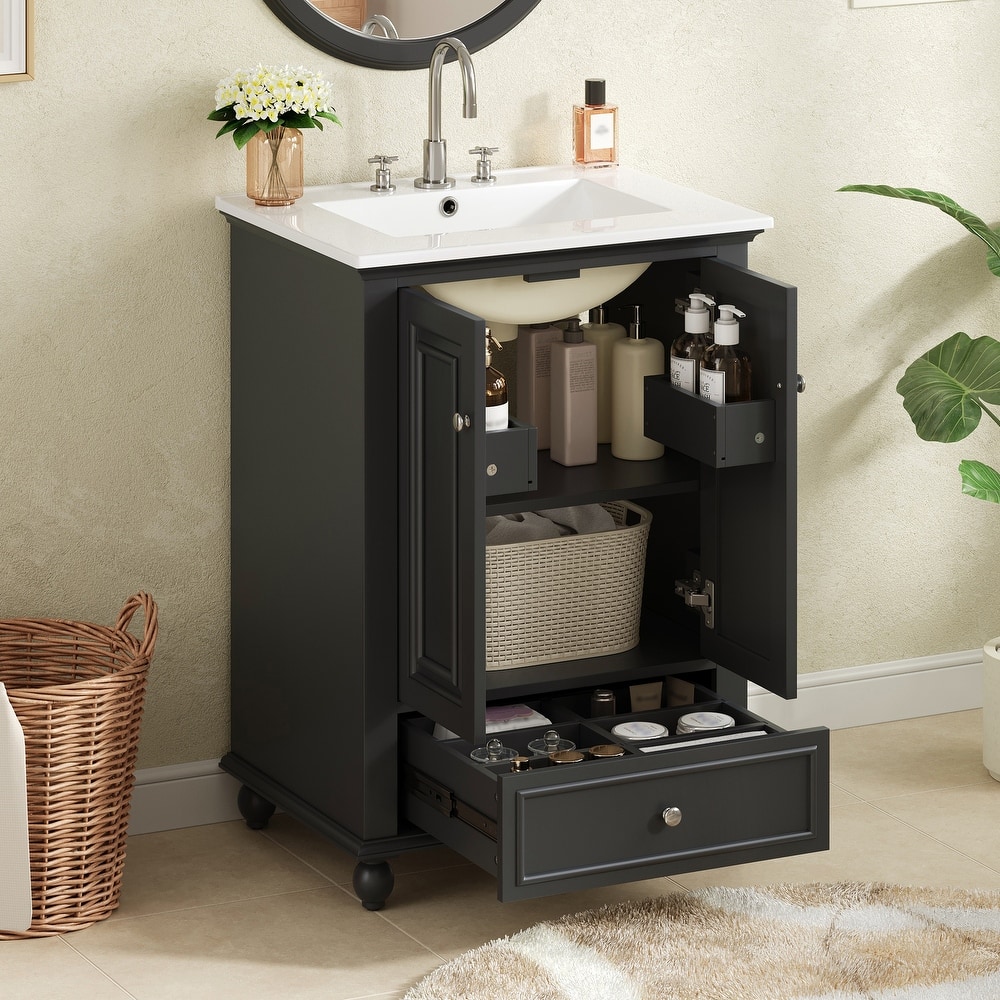 24" Bathroom Vanity with Ceramic Sink, Freestanding Storage Cabinet with Soft-Closing Doors & Drawer Dividers