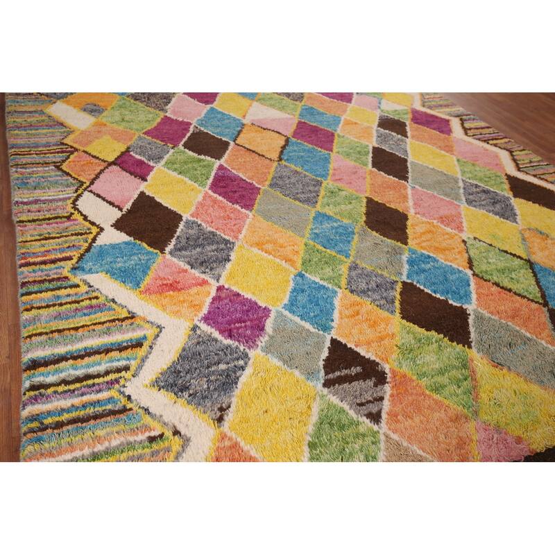 Colorful Trellis Plush Moroccan Area Rug Hand-Knotted Wool Carpet - 8'5" x 13'1"