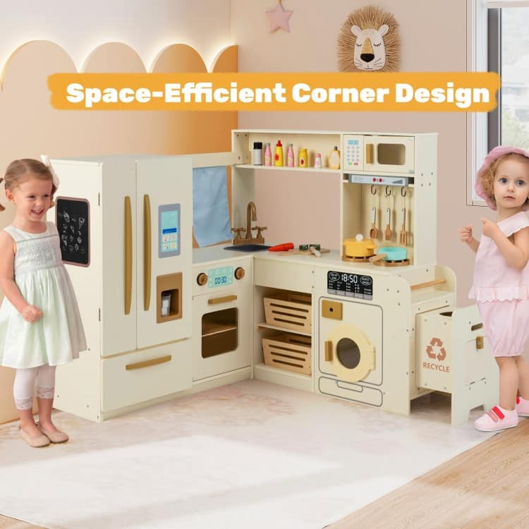 MDF Kids Corner Play Kitchen with Lights, Sounds and Accessories - 40" × 39.5" × 37"