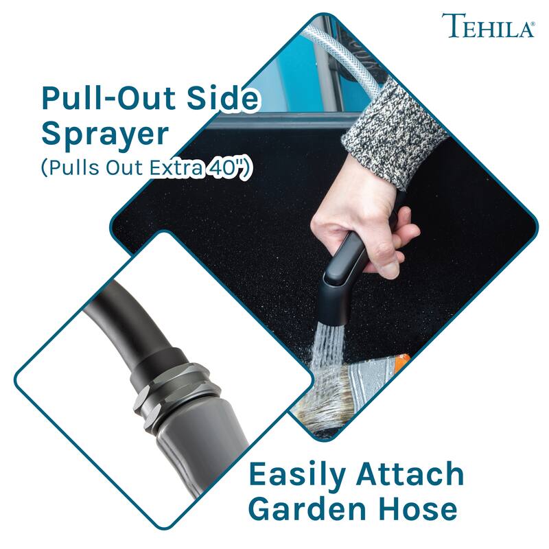 TEHILA Black 16-Gallon Space Saver Utility Sink Laundry Tub with Gooseneck Faucet