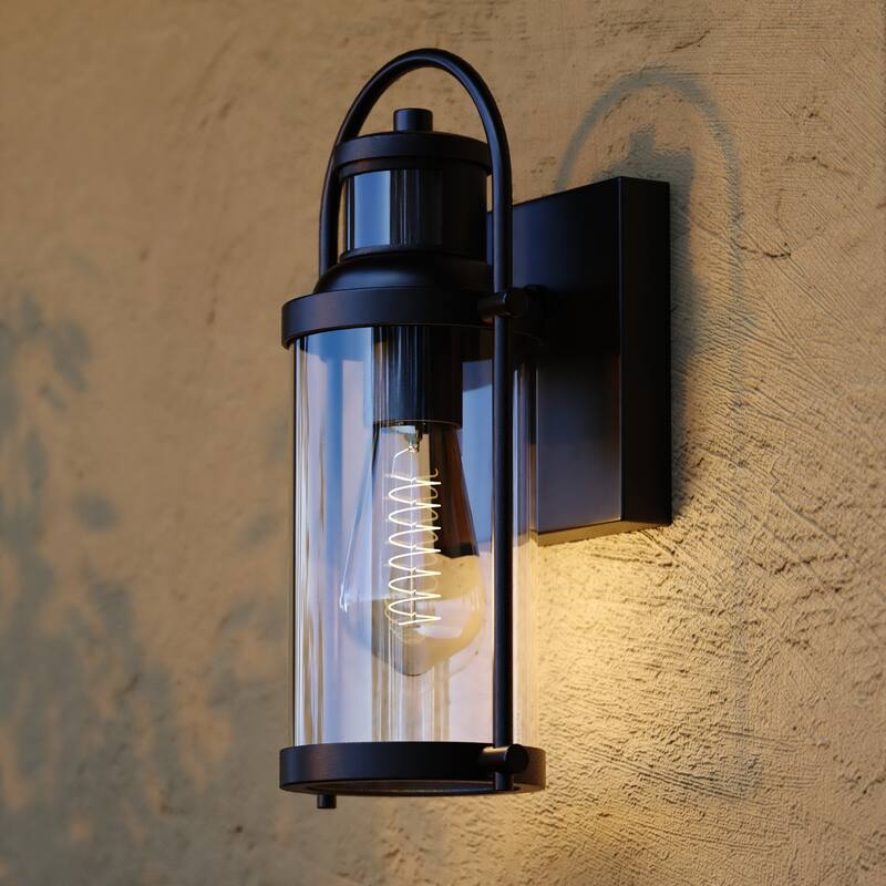 Winfield 5.75-in. 1 Light Black Motion Sensor Dusk to Dawn Outdoor Wall Lantern Clear Glass - 5.75-in W x 12-in H x 5.5-in D - Textured Black - 5.75-in W x 12-in H x 5.5-in D