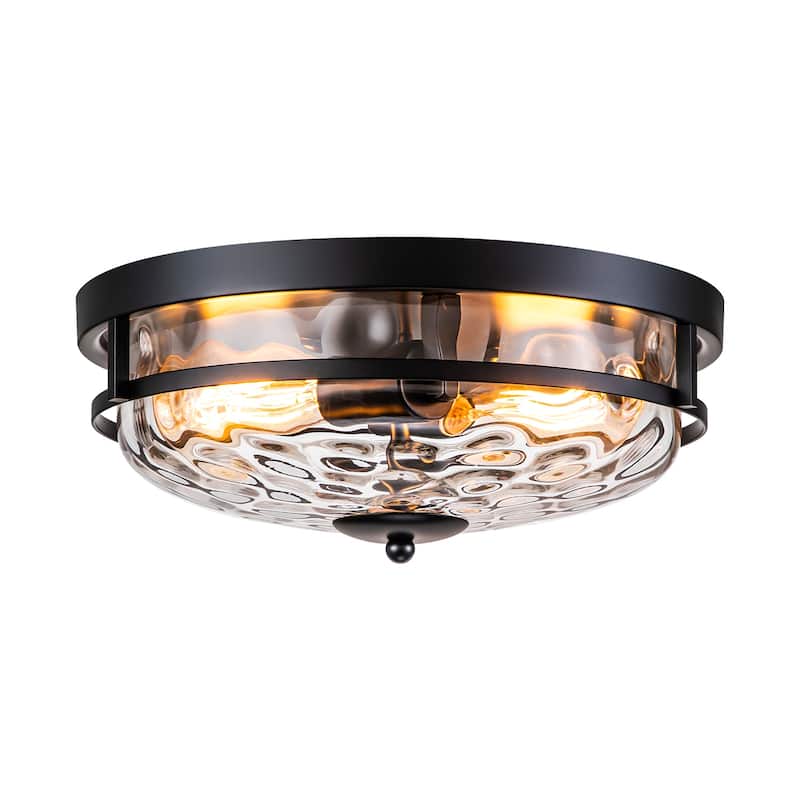 Rennnsan 2-Light Farmhouse Vintage Dome Clear Water Rippled Glass Flush Mount Ceiling Light