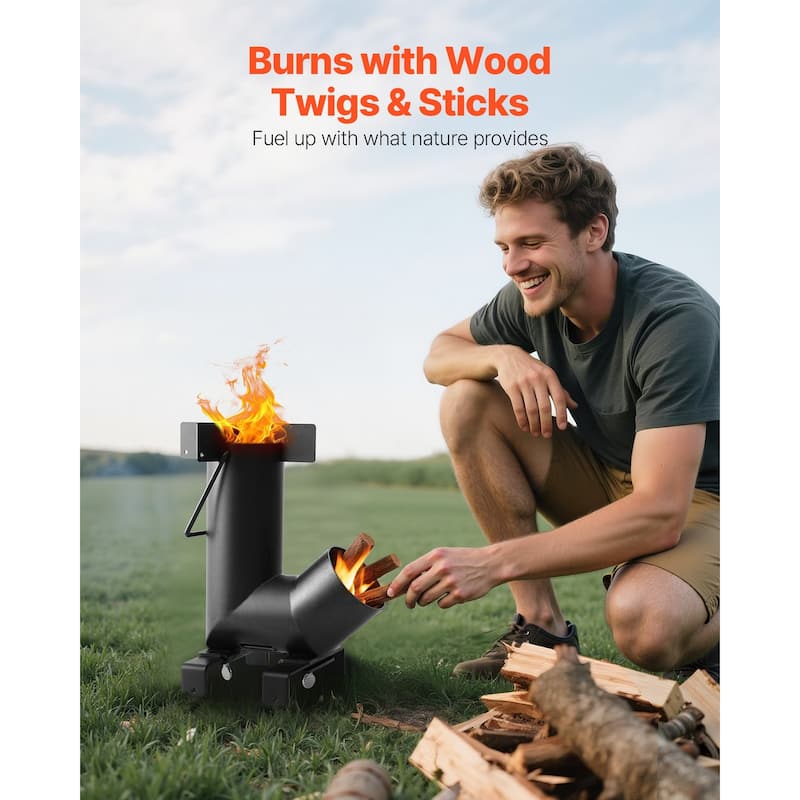 Camping Rocket Stove for Wood, Twigs, or Sticks, Outdoor Use