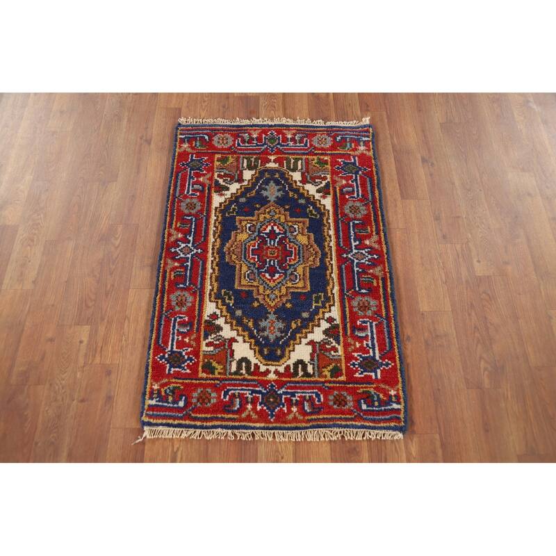 Blue Heriz Serapi Indian Accent Rug Handmade Wool Carpet - 2'0" x 3'0"