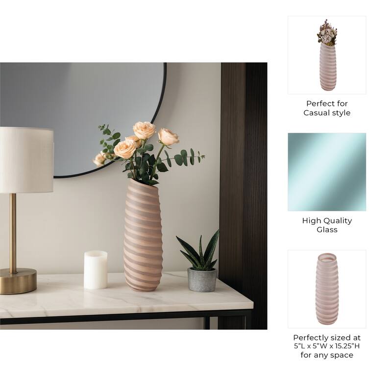 Carved Glass Modern Table Vase with Ribbed Silhouette - Ivory