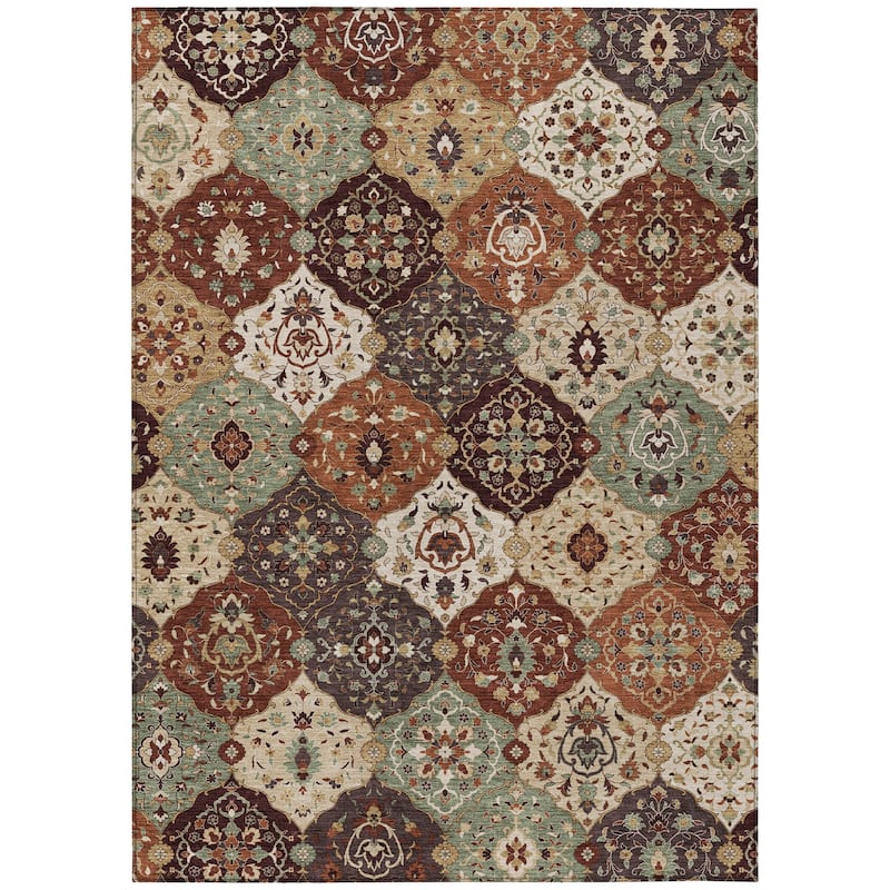 Machine Washable Indoor/ Outdoor Traditional Panel Chantille Rug