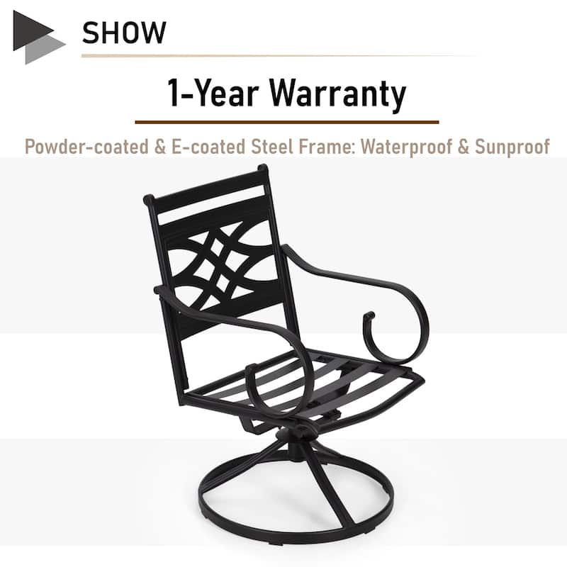 MAISON ARTS 2-Piece Cast Iron Pattern Patio Dining Chairs with Thick Cushions