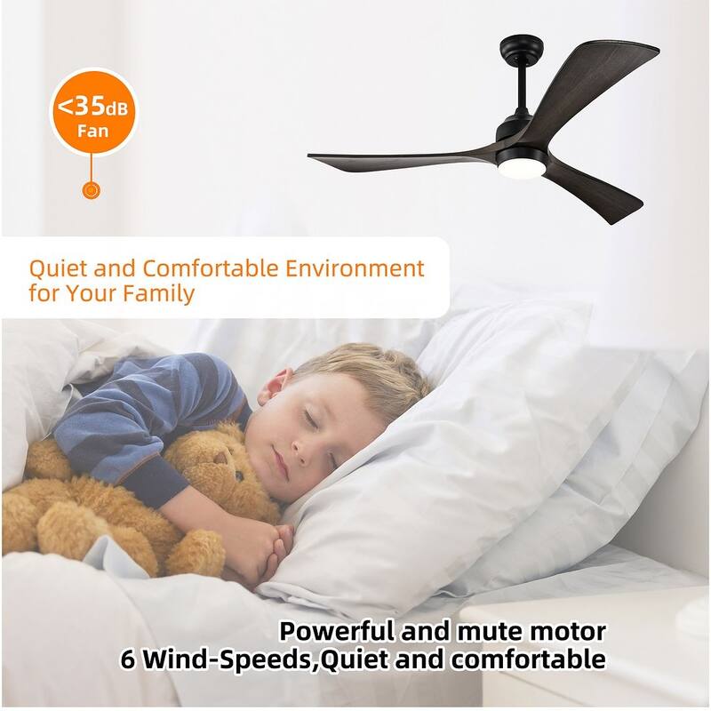 52 inch Smart Ceiling Fan Light with Remote Control with 3 Wood Blades,Flush Mount,Dimmable LED