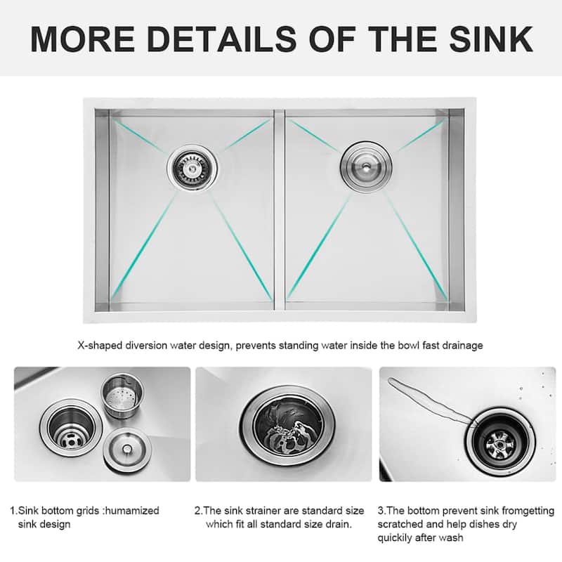 Low-Divide Undermount Double Bowl Stainless Steel Kitchen Sink