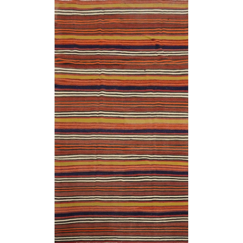 Hand Woven Oriental 100% Wool Carpet Southwestern Geometric Oranges & Rust Kilim Area Rug - 9' 7'' X 5' 1''