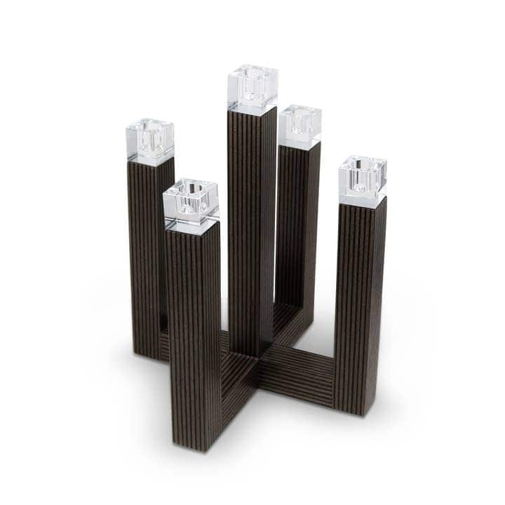 Wooden Black Candelabra with Glass Tip 5 Light