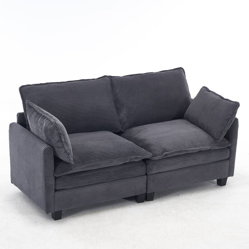 69" Velvet Modular 2-Seater Sofa with Double Cushions & Armrest Bags