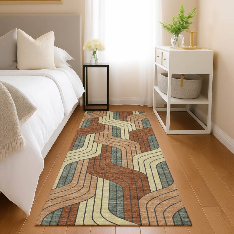 Machine Washable Indoor/ Outdoor Modern Pathway Chantille Rug