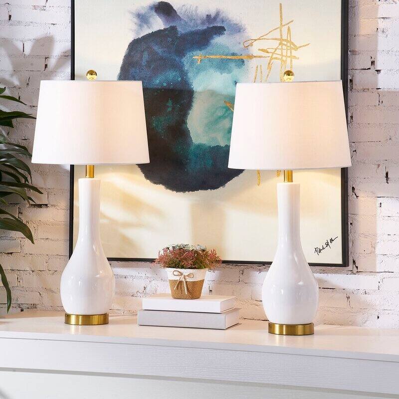 28.5" Ceramic Table Lamp Set with USB (Set of 2)