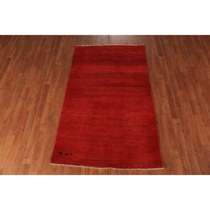 Gabbeh Modern Rug Handmade Oriental Red Wool Carpet - 3'6" x 5'10"