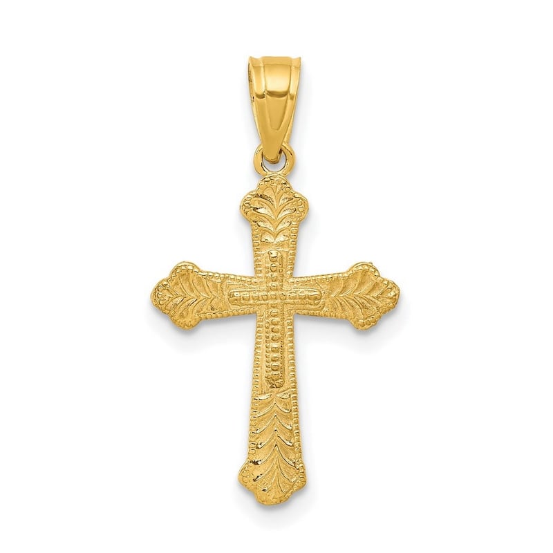Curata 10k Yellow Gold 18" Textured Budded Cross Pendant Necklace - 25x13mm