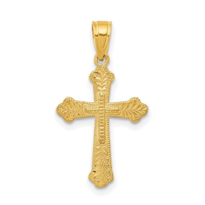 Curata 10k Yellow Gold 18" Textured Budded Cross Pendant Necklace - 25x13mm