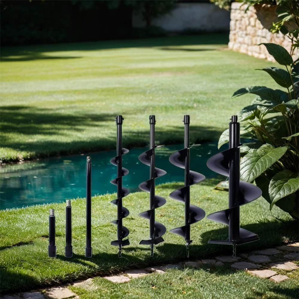 7 Piece Steel Hole Digger Replacement Auger Bits,4"+6"+8"+12"+ROD KIT