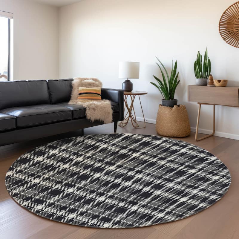 Premium Washable Super Soft Plaid Mayfield Rug - Black - 8' x 8' - Round
