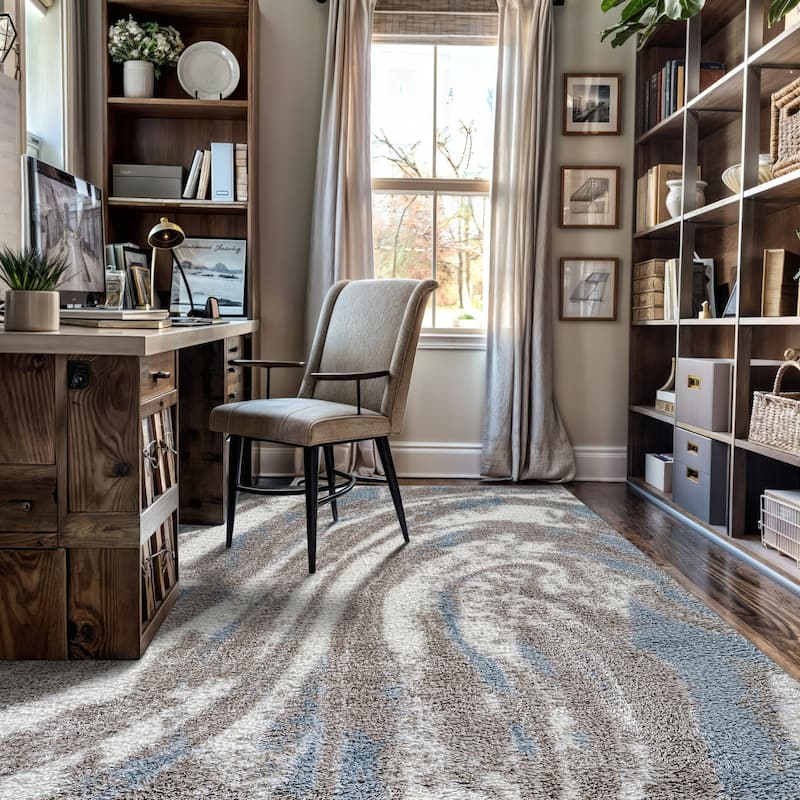 Marble Swirl Shag Rug - Blue - Medium Pile - Great for Living Room, Bedroom, or Entryway