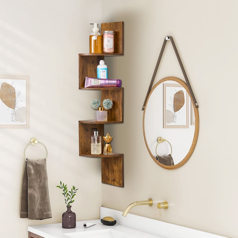 Sorbus 5-Tier Zig Zag Geometric Corner Wall Book Shelf Unit, Decorative Floating Wall Shelf