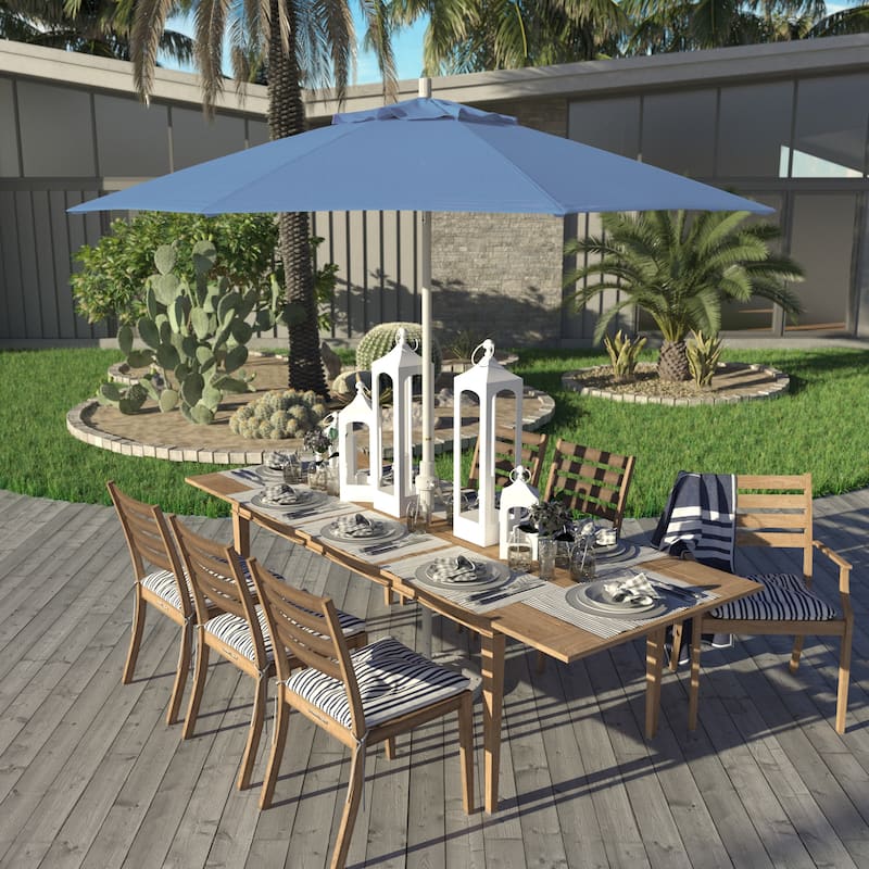 California Umbrella 9' Rd Golden State Series Patio Umbrella White Aluminum Frame Crank Lift Collar Tilt Pacifica Pacific Blue - Capri