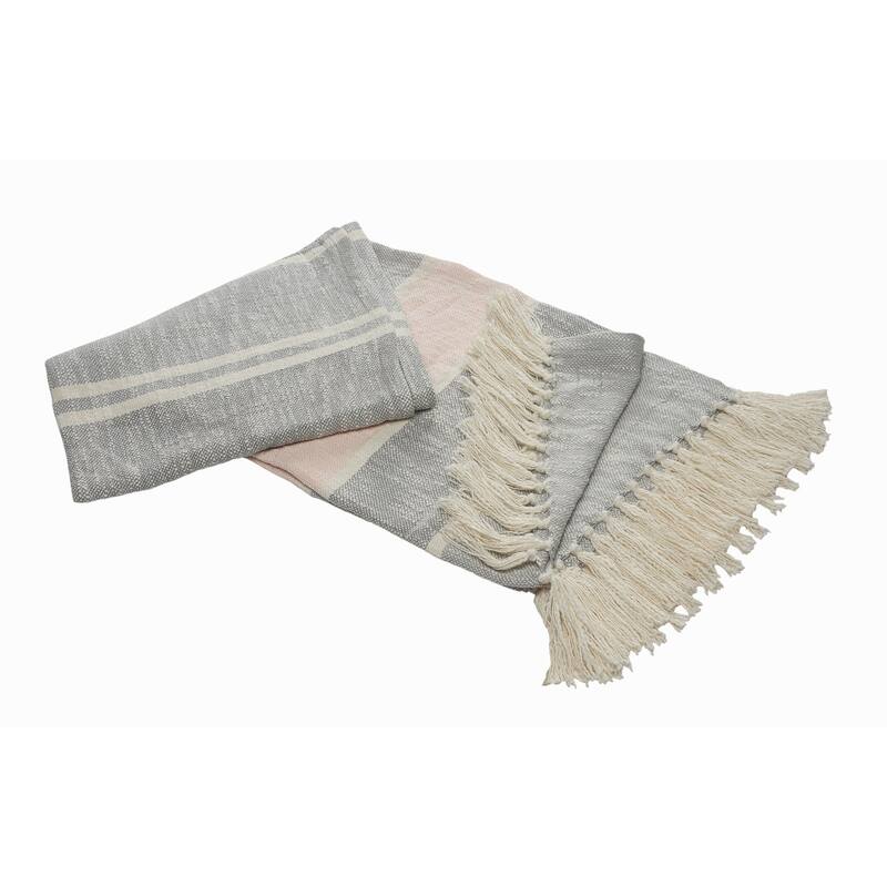 50" X 60" Gray Woven Cotton Striped Throw Blanket with Tassels