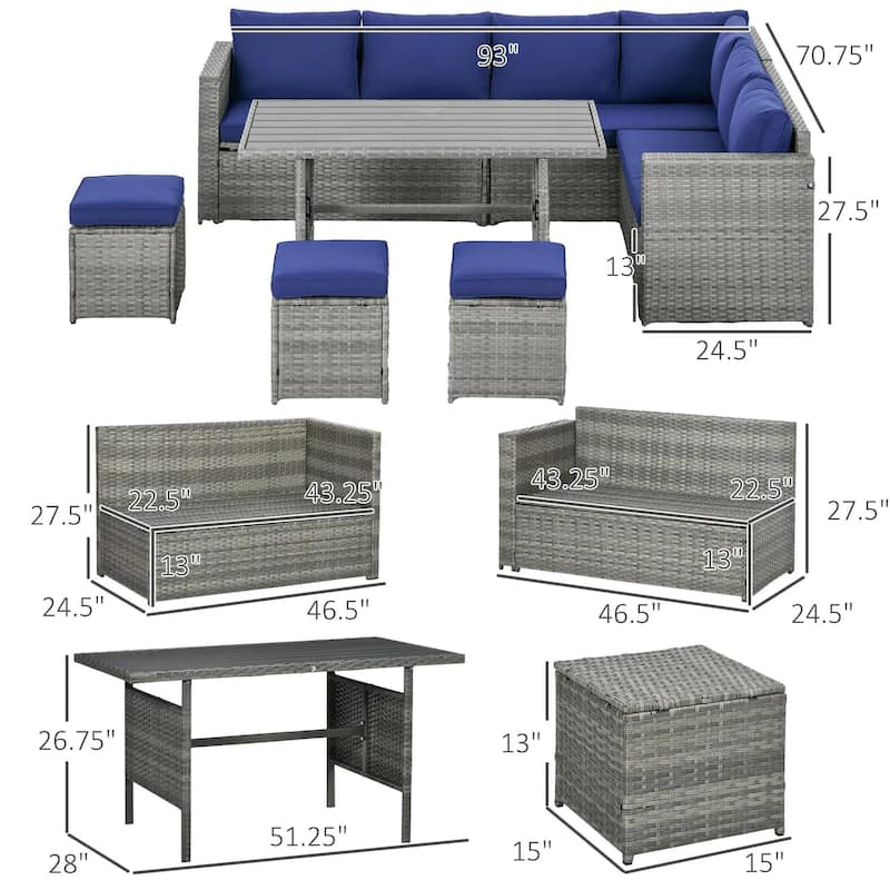 7PCS PE Rattan Patio Set, L Shape Sectional Storage, Weatherproof