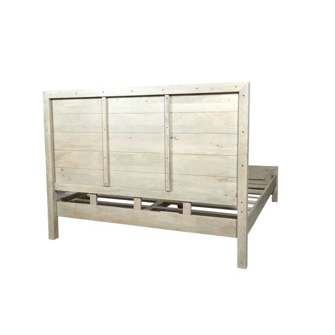 HomeRoots Gray Carved Abstract Solid Wood King Bed Frame