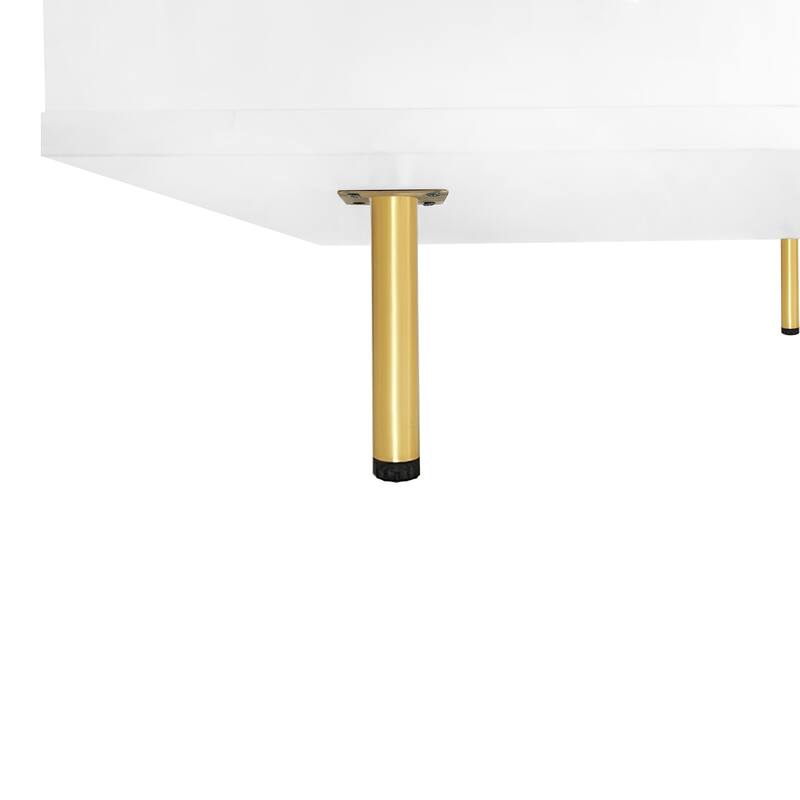 Roomfitters Square High Gloss Coffee Table with Golden Legs, Modern 2-Tier Center Table with Hidden Storage