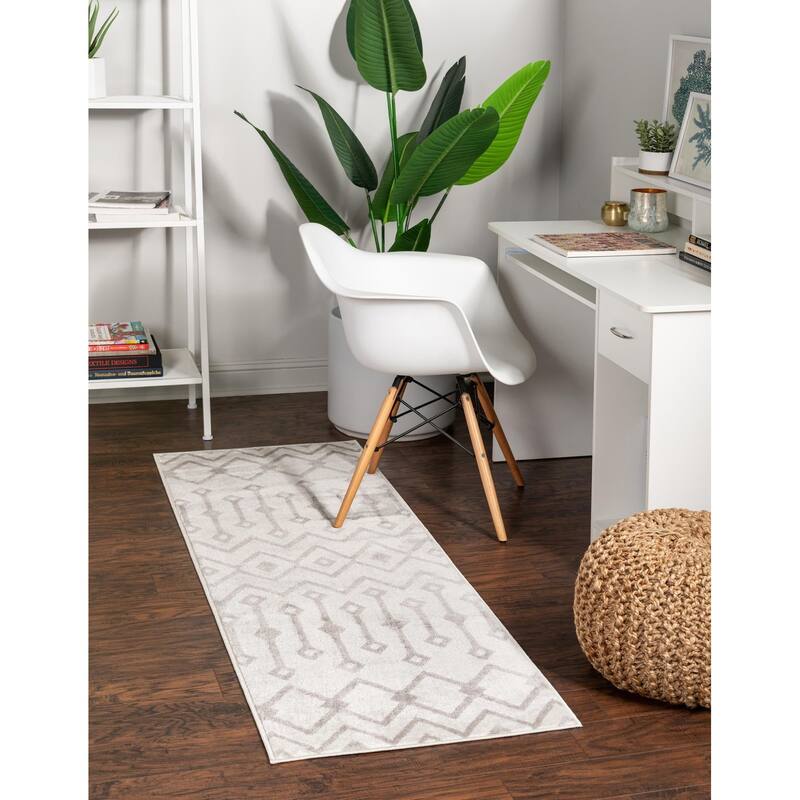 Contemporary Pico Collection Area Rug - 2'7"x12' - Pearl-Gray