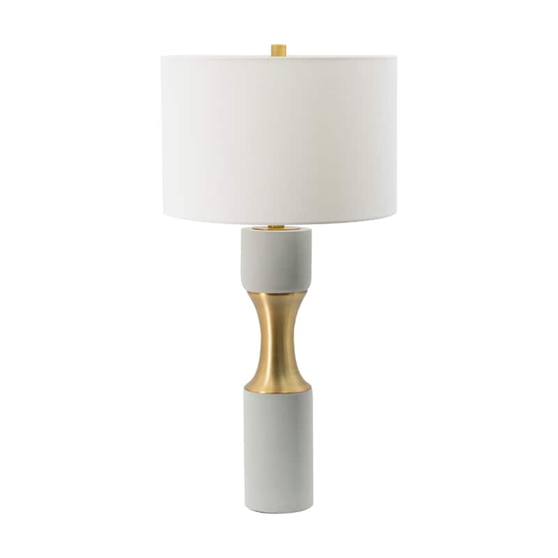 15x15x30 Inch Cement and Metal Table Lamp Industrial Modern Lighting for Living Room Bedroom - White+Gold