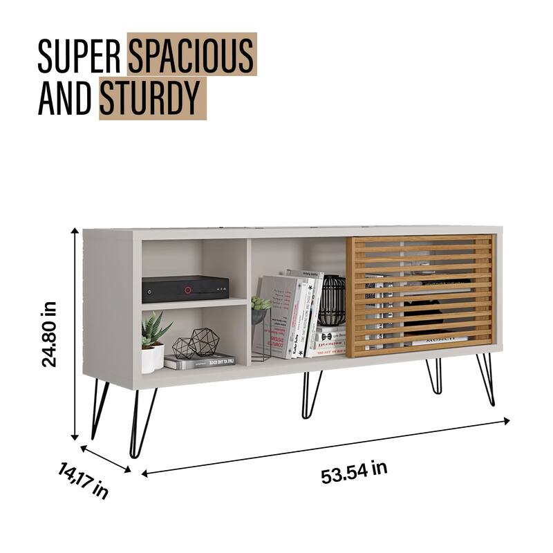 Lider Design Modern TV Stand 54in Wide with Sliding Door for TVs up to 55in Entertainment Center TV Console with 5 Shelves