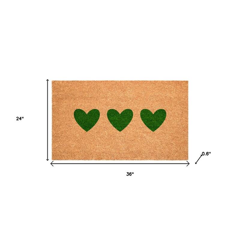 HomeRoots 24" X 36" Brown And Green Three Hearts Outdoor Coir Door Mat - 24.00' X '36.00