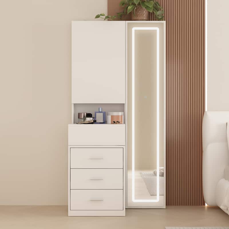 Dresser LED-Lit Vanity Dressing Cabinet with Full-Length Mirror - White