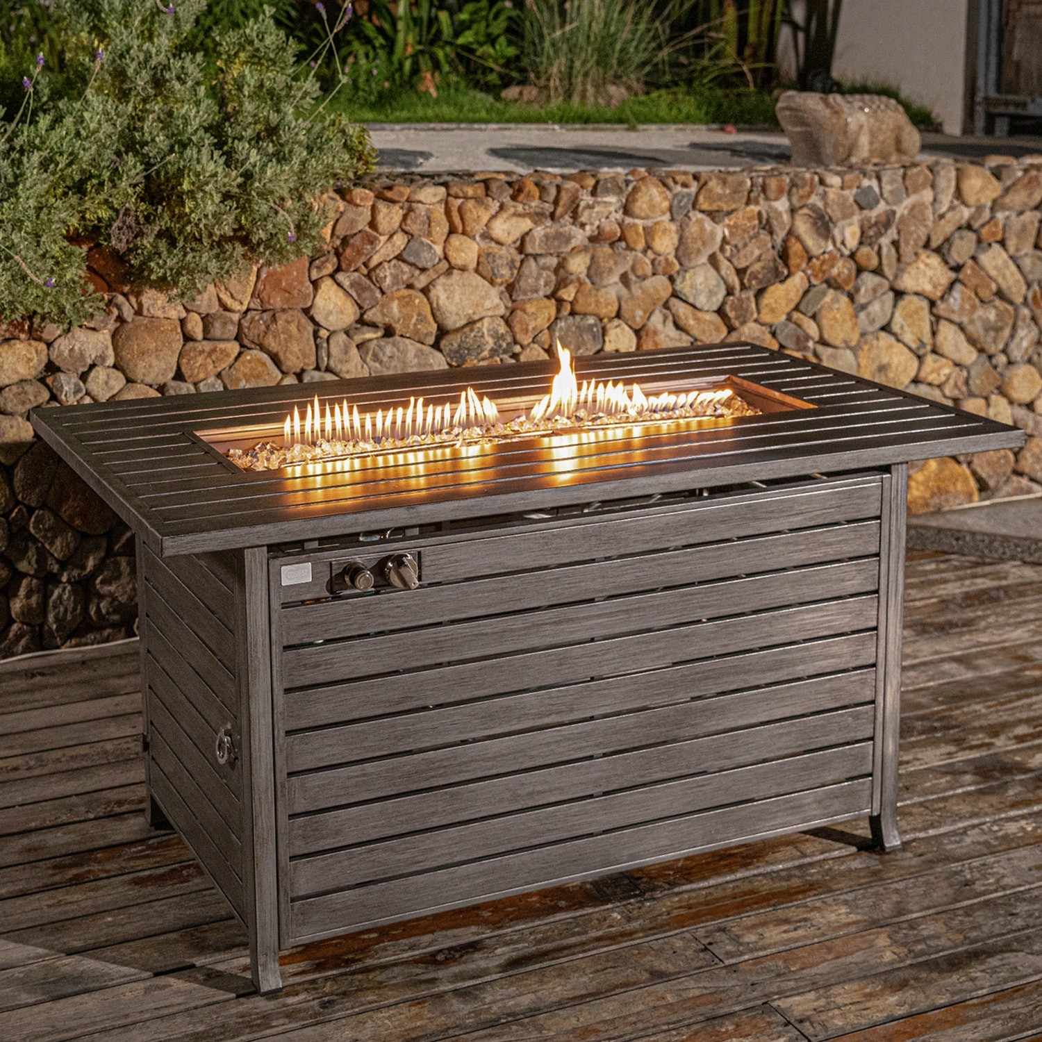 COSIEST Outdoor Faux Grey Birch 40000 BTU Fire Pit Table