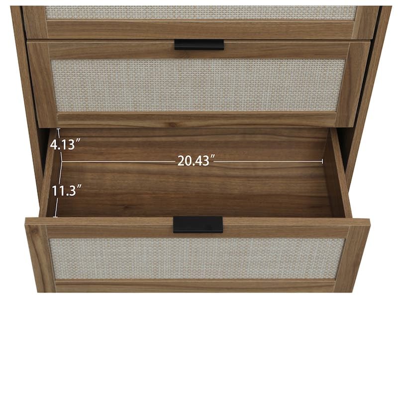 3-Drawers Natural Rattan Wood Nistands Cabinet