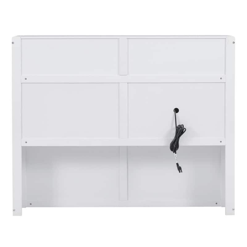 Full Size Wood Platform Bed with LED Headboard Charging Station 2 Drawers Hydraulic Storage