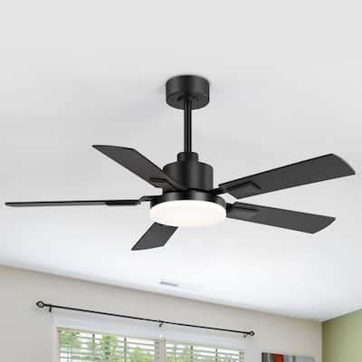48"/52"/60" Modern Black LED Ceiling Fan with Light Remote (5/6 Reversible Blades)