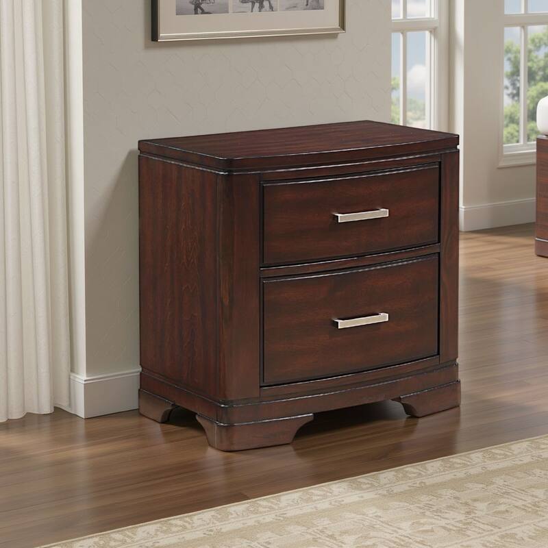 Hudy 2 Drawer Nightstand, 26 Inch, Cherry Brown Birch Veneer