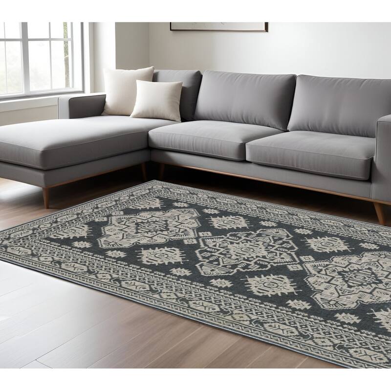 HomeRootsMedallion Traditional Rectangle Area Rug - 153.54' X '118.11' X '0.39 - Blue/Gray
