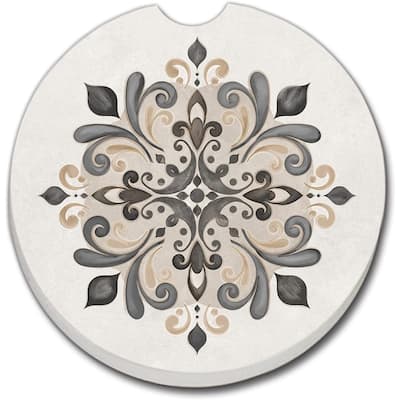 CounterArt Absorbent Stoneware Car Coaster, Neutral Mandala, Set of 2