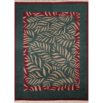 Vegetable Dye Nature Print Nepalese Area Rug Hand-knotted Wool Carpet - 5'9" x 7'0"