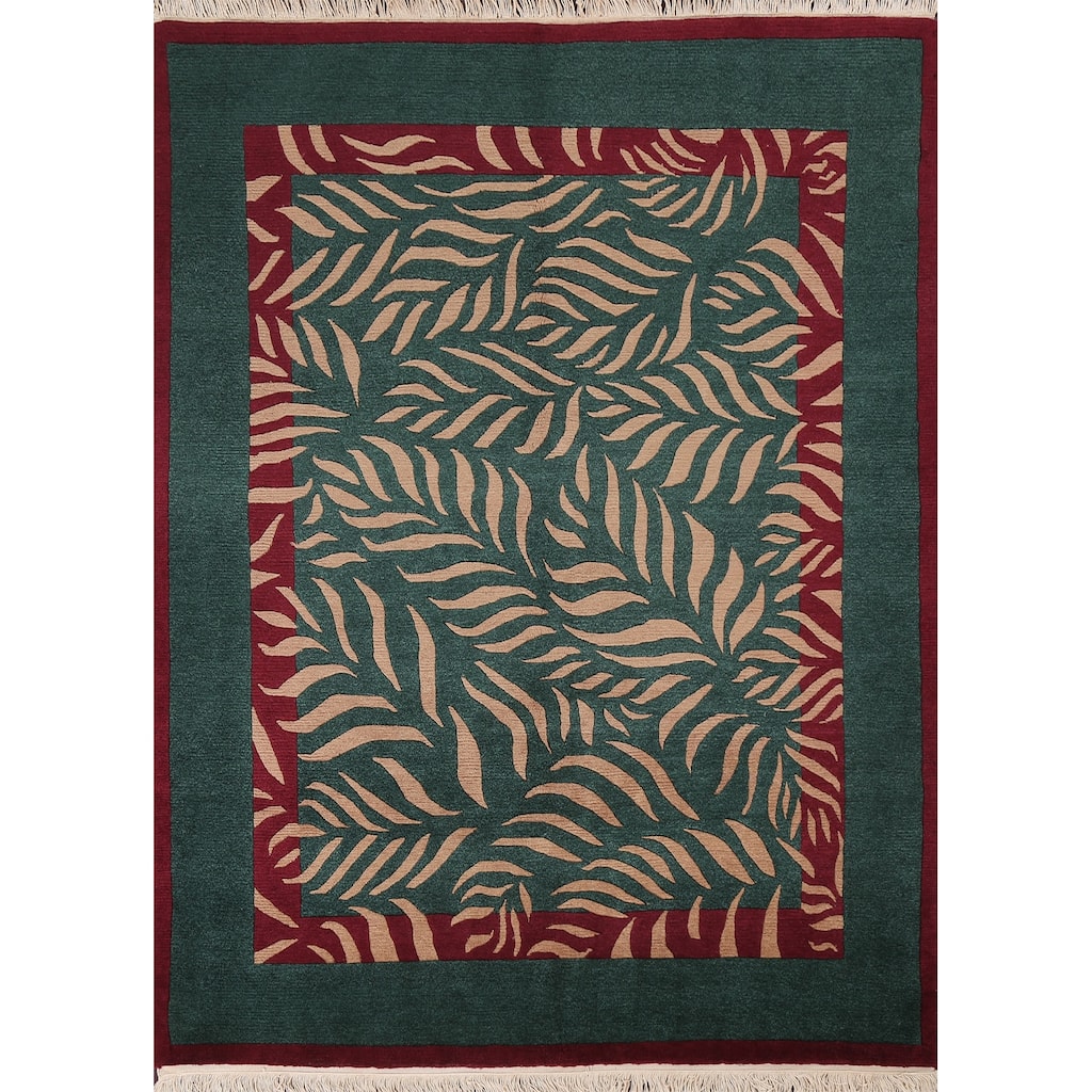 Vegetable Dye Nature Print Nepalese Area Rug Hand-knotted Wool Carpet - 5'9" x 7'0"