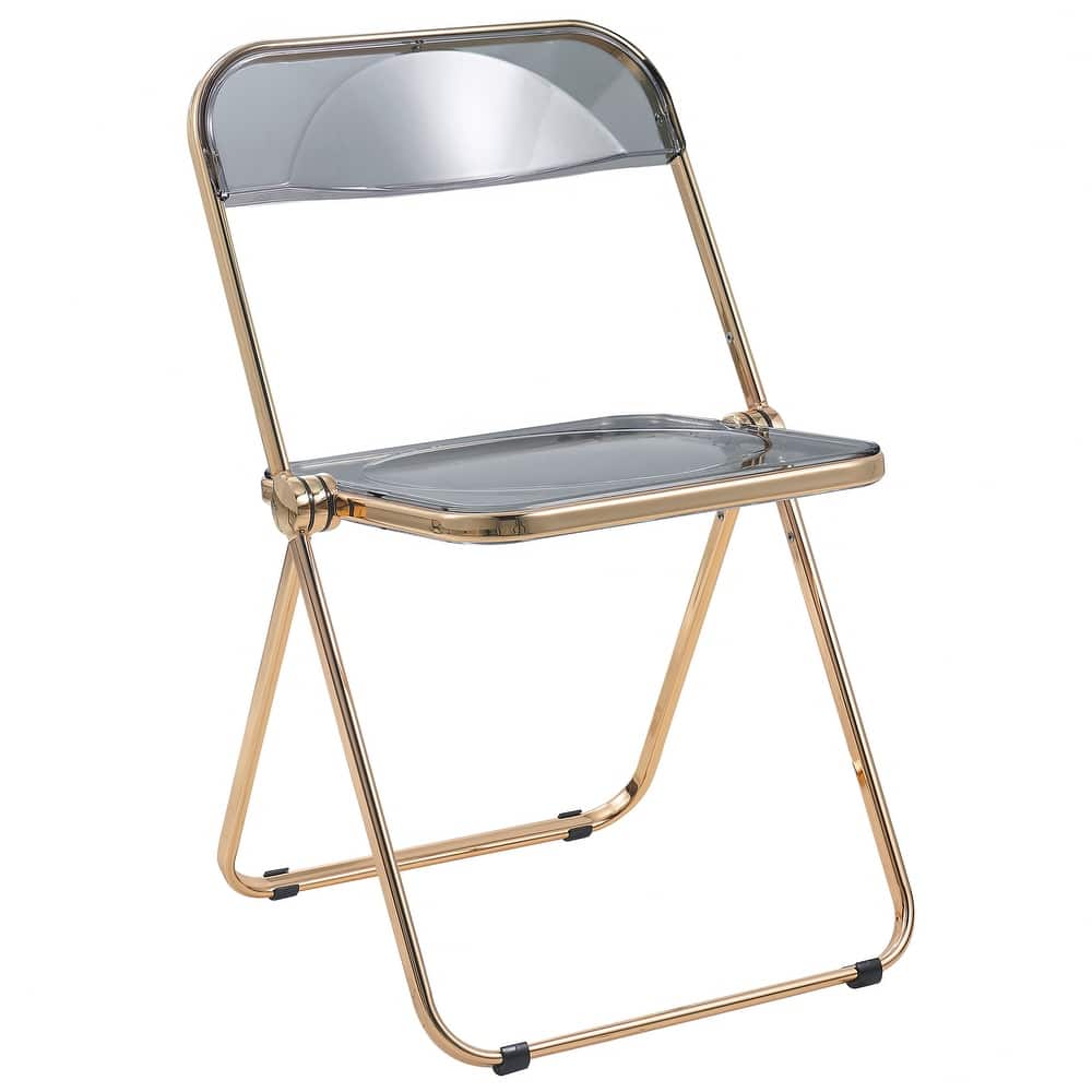 Lawrence Modern Foldable Transparent Acrylic Folding Dining Chair with Accent Gold Chrome Frame for Home Living and Dining Room