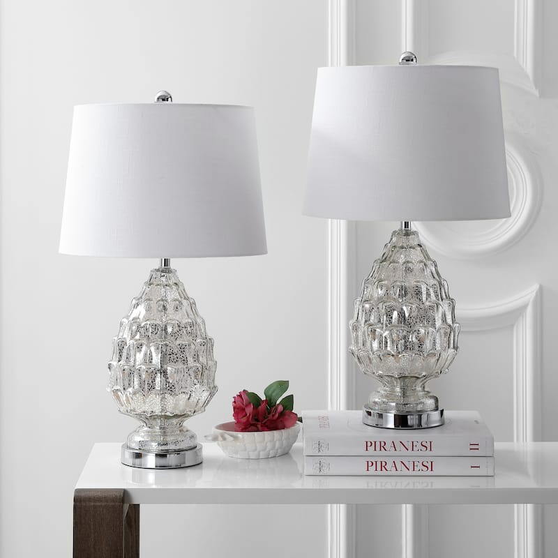 Darren 25.5" Glass LED Table Lamp, Mercury Silver (Set of 2) by JONATHAN Y