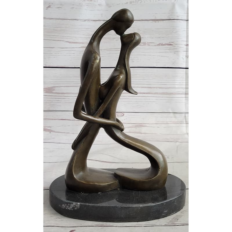 Signed Modern Art Abstract Two Lovebirds Sharing A Moment Bronze Sculpture Gift