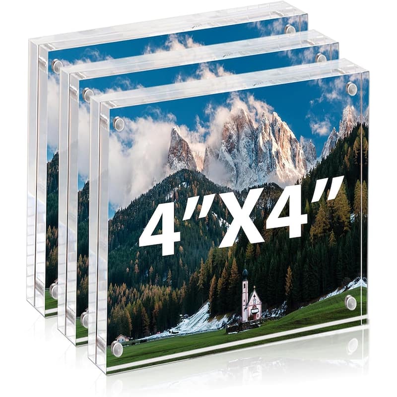 BP4U 4x4 Acrylic Picture Frames, Tabletop Magnetic Freestanding Photo Frames for Hoem/Office Desktop Display