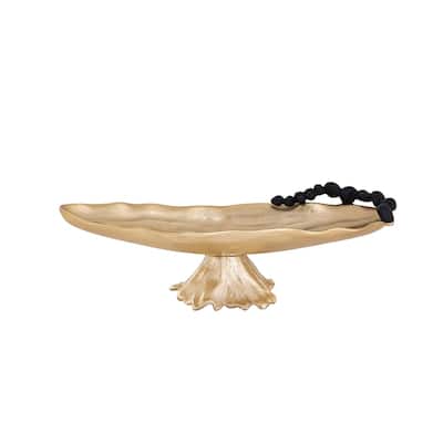 Gold Footed Boat Dish with Black Pebble Detail