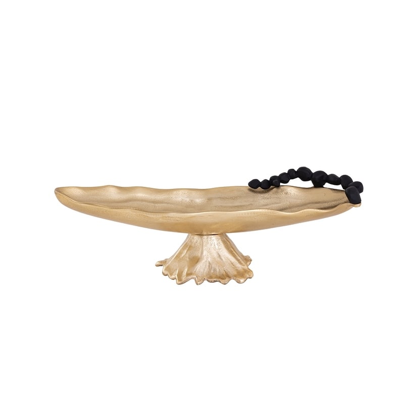 Gold Footed Boat Dish with Black Pebble Detail